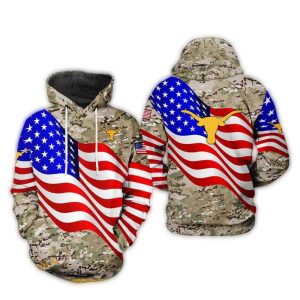 Texas Longhorns Us Flag Camo Veteran All Over Print Hoodie