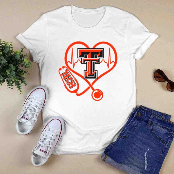 Texas Tech Nurse Heart Stethoscope Love T Shirt 0