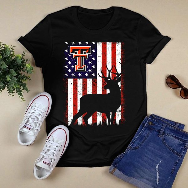 Texas Tech Red Raiders American Flag Deer T Shirt Black 1