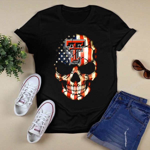 Texas Tech Red Raiders American Flag Skull T Shirt Black 1