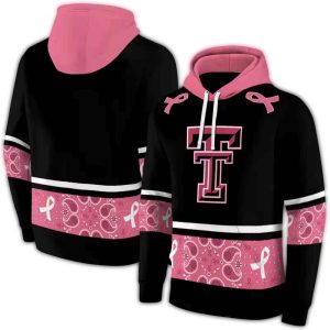 Texas Tech Red Raiders Awareness Ribbon Black Pink All-Over Print Hoodie