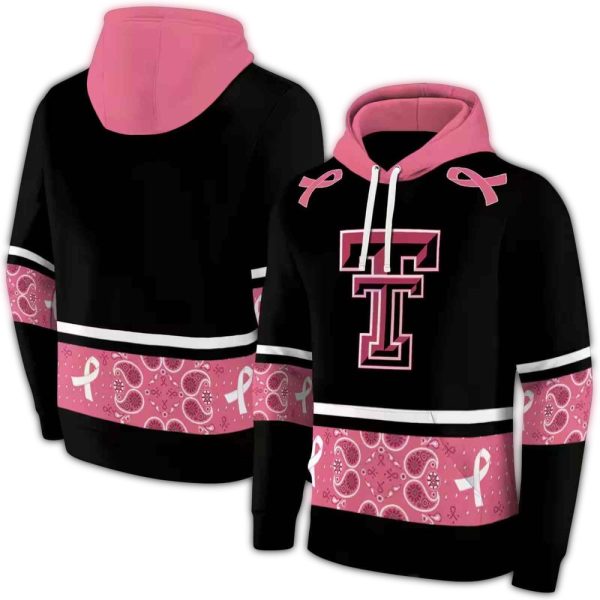 Texas Tech Red Raiders Awareness Ribbon Black Pink AOP Hoodie 1