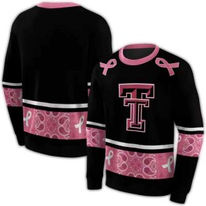 Texas Tech Red Raiders Awareness Ribbon Black Pink All-Over Print Sweatshirt