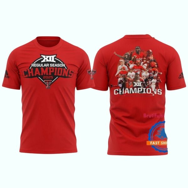 Texas Tech Red Raiders BIG 12 Regular Season CHAMPIONS 2025 Team Graphic 3D Shirt 1