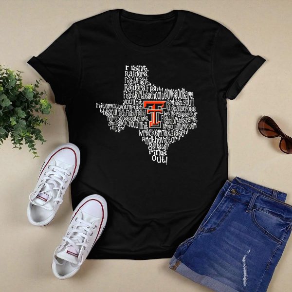 Texas Tech Red Raiders Fight Song Map Texas Shape T Shirt Black 1