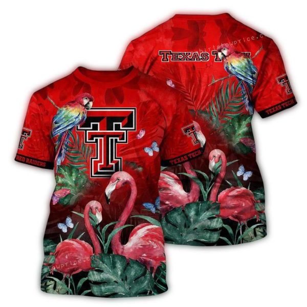 Texas Tech Red Raiders Flamingo Landscape Art AOP T Shirt 1