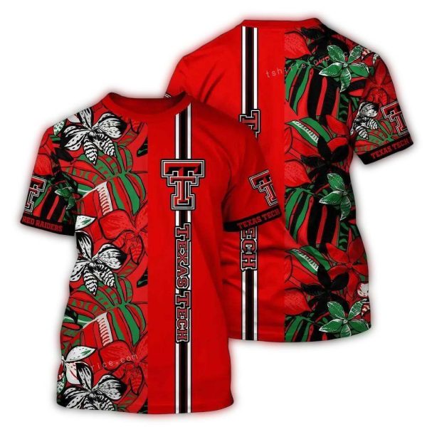 Texas Tech Red Raiders Floral Flower Leafs Stripe AOP T Shirt 1