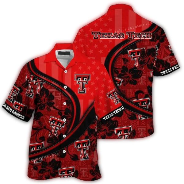 Texas Tech Red Raiders Floral Flower and Flag US Hawaiian Shirt 1