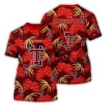 Texas Tech Red Raiders Floral Leafs Pattern Vintage All-Over Print T-Shirt