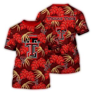 Texas Tech Red Raiders Floral Leafs Pattern Vintage All-Over Print T-Shirt