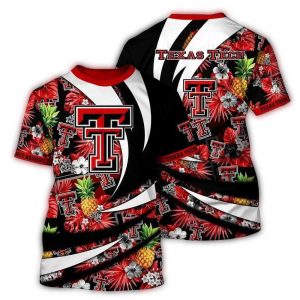 Texas Tech Red Raiders Floral Leafs Pineapple Vintage All-Over Print T-Shirt