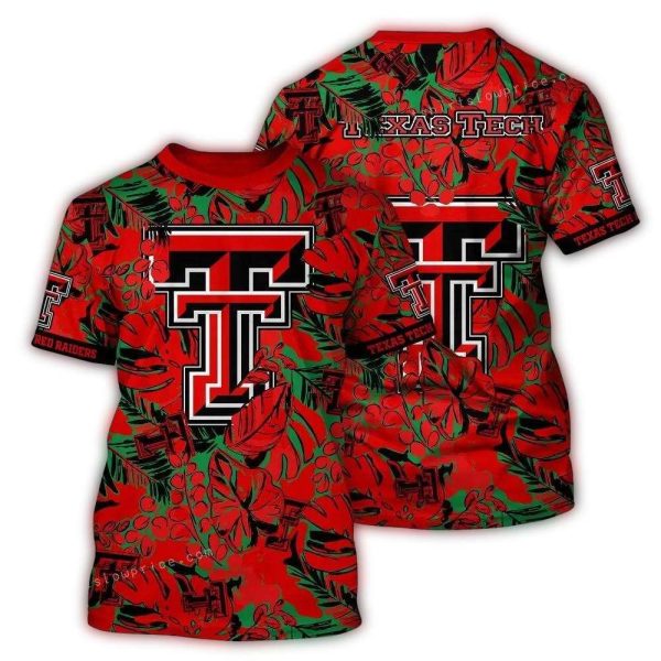 Texas Tech Red Raiders Floral Leafs Vintage Pattern AOP T Shirt 1