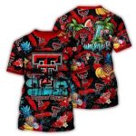 Texas Tech Red Raiders Floral And Fruit Pattern Tropical All-Over Print T-Shirt