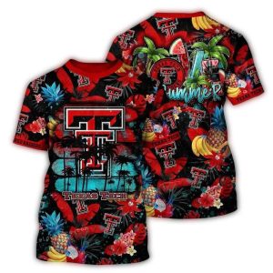 Texas Tech Red Raiders Floral And Fruit Pattern Tropical All-Over Print T-Shirt