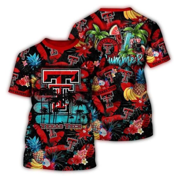 Texas Tech Red Raiders Floral and Fruit Pattern Tropical AOP T Shirt 1