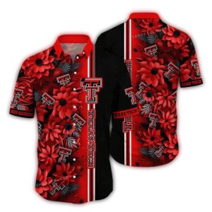 Texas Tech Red Raiders Flower Blossom Stripe Black And Red Hawaiian Shirt