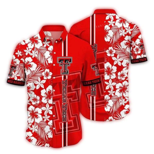 Texas Tech Red Raiders Flowers Leafs Stripe White Red Hawaiian Shirt 1