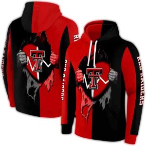 Texas Tech Red Raiders Heartbeat Graphic All-Over Print Hoodie