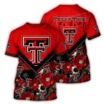 Texas Tech Red Raiders Logo Big And Flower Blossom All-Over Print T-Shirt