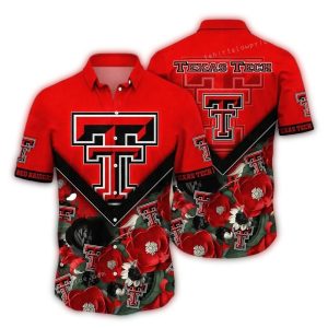 Texas Tech Red Raiders Logo Big And Flower Blossom Hawaiian Shirt