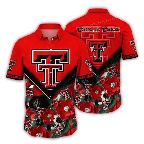 Texas Tech Red Raiders Logo Big and Flower Blossom Hawaiian Shirt 1