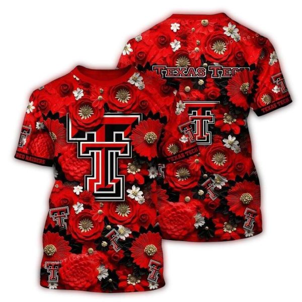 Texas Tech Red Raiders Logo and Flower Pattern AOP T Shirt 1