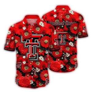 Texas Tech Red Raiders Logo And Flower Pattern Hawaiian Shirt