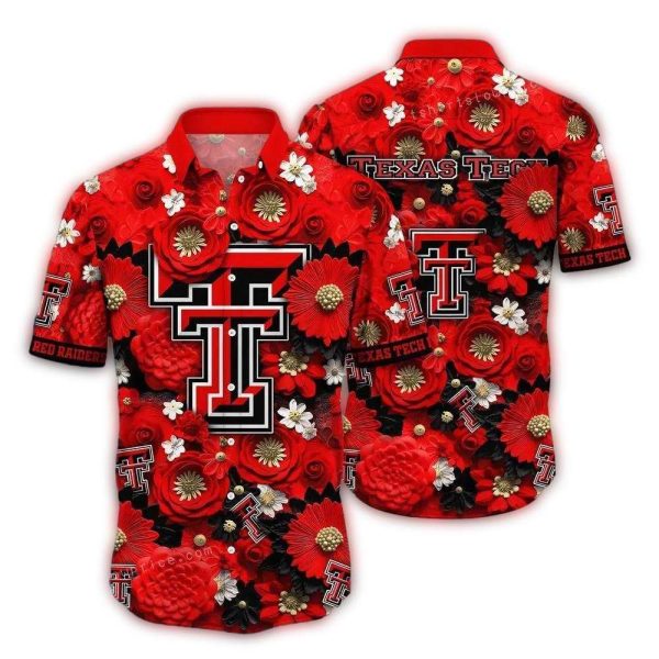 Texas Tech Red Raiders Logo and Flower Pattern Hawaiian Shirt 1