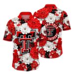 Texas Tech Red Raiders Logo And Flower Pattern Tropical Hawaiian Shirt