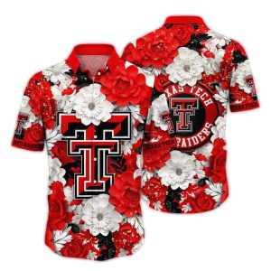 Texas Tech Red Raiders Logo And Flower Pattern Tropical Hawaiian Shirt