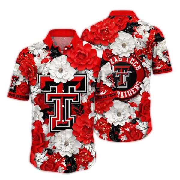 Texas Tech Red Raiders Logo and Flower Pattern Tropical Hawaiian Shirt 1