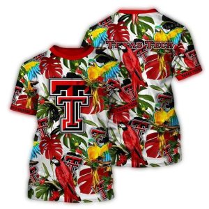 Texas Tech Red Raiders Parrot Leafs Pattern Art All-Over Print T-Shirt