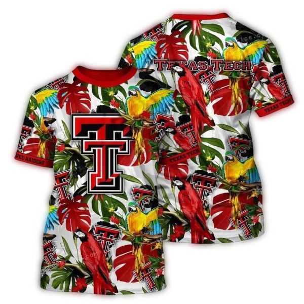 Texas Tech Red Raiders Parrot Leafs Pattern Art AOP T Shirt 1