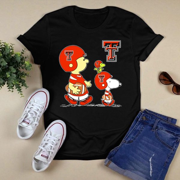 Texas Tech Red Raiders Peanuts Football Characters T Shirt Black 1