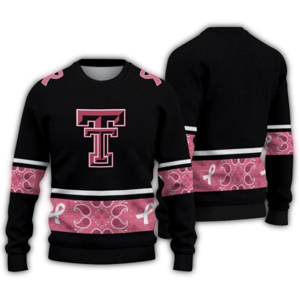 Texas Tech Red Raiders Pink Ribbon Black Pink Ugly Sweater 1