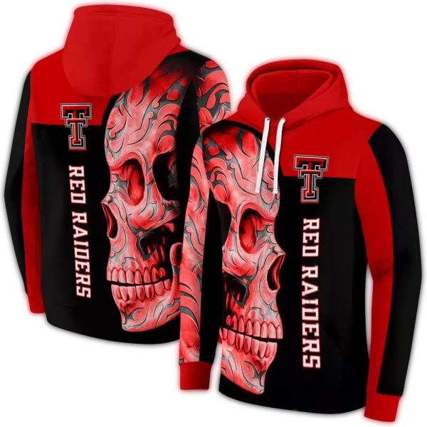 Texas Tech Red Raiders Skull Motif AOP Hoodie 1