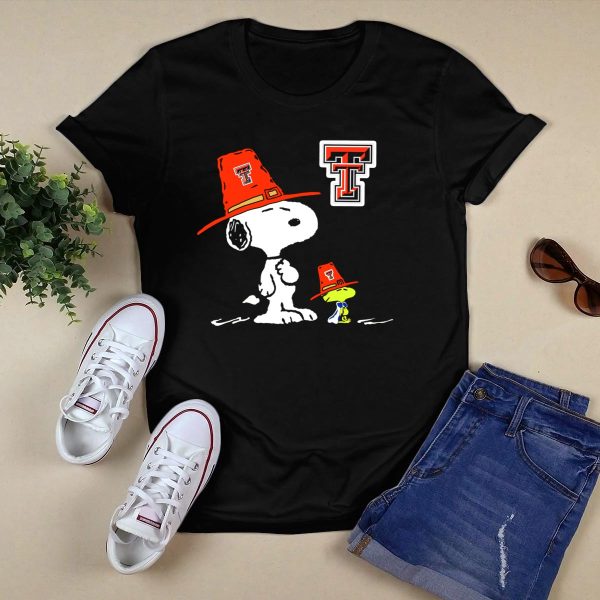 Texas Tech Red Raiders Snoopy Woodstock TTU Hat T Shirt Black 1