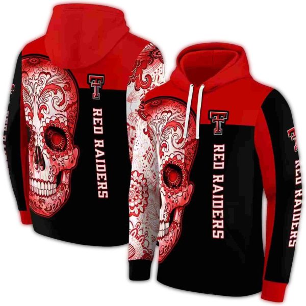 Texas Tech Red Raiders Sugar Skull AOP Hoodie 1