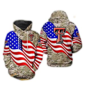 Texas Tech Red Raiders Us Flag Camo Veteran All-Over Print Hoodie