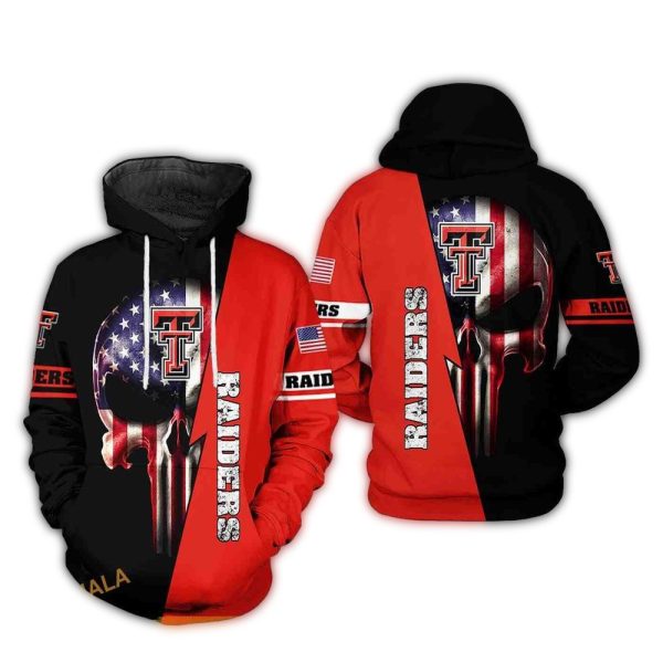 Texas Tech Red Raiders US Flag Skull Punisher AOP Hoodie 1