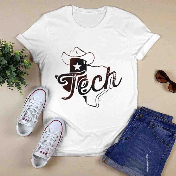 Texas Tech Stetson State Map with Star and Hat T Shirt 0