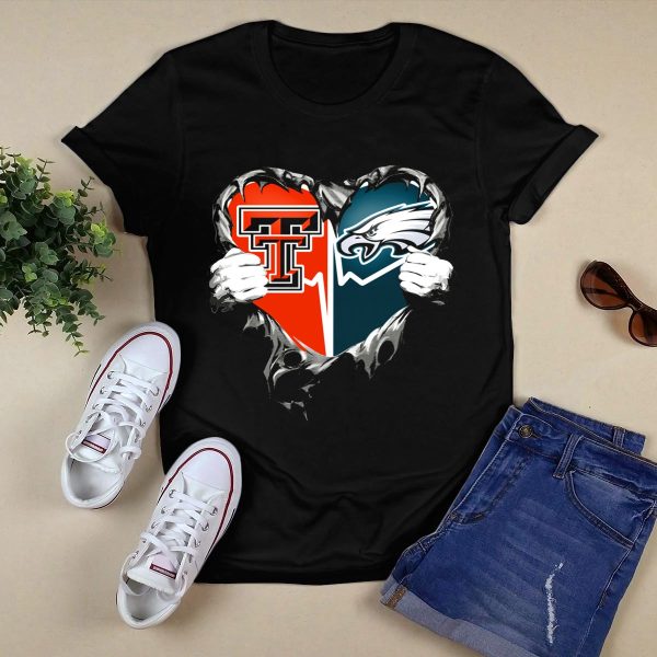 Texas Tech and Eagles Heart T Shirt Black 1
