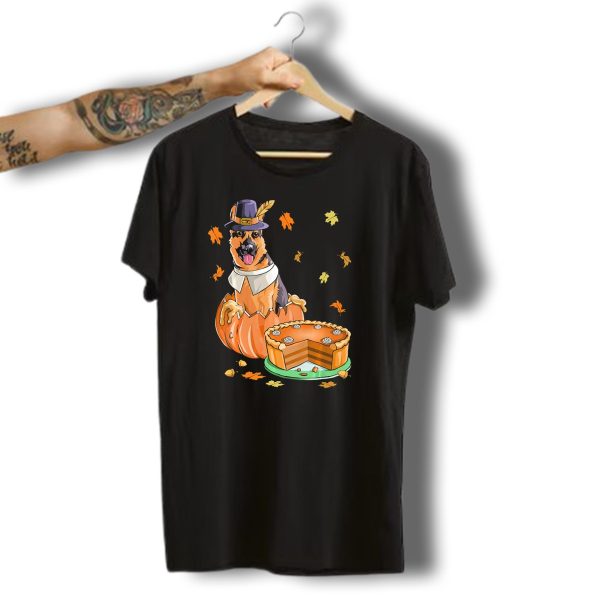 Thanksgiving Halloween Pumpkin German Shepherd Pilgrim Hat Autumn Leaves Pie T Shirt t shirt 1
