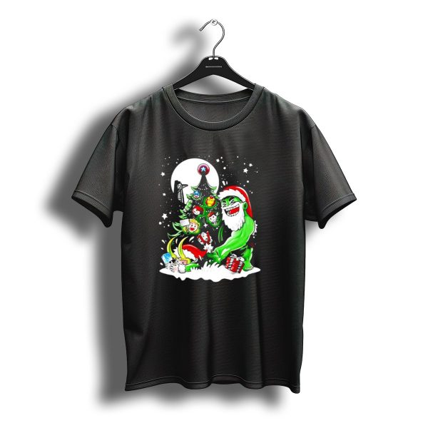 The Avengers Marvel Characters Christmas Tree With Hulk Santa And Superhero T Shirt t shirt 1
