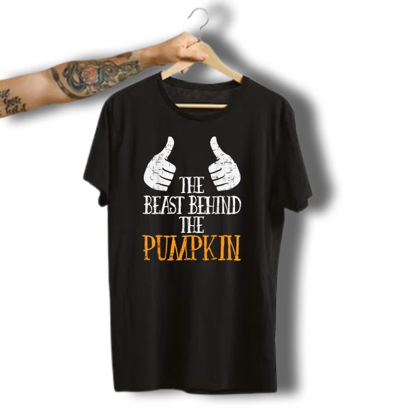The Beast Behind The Pumpkin Funny Halloween Pregnancy Reveal Dad T Shirt t shirt 1
