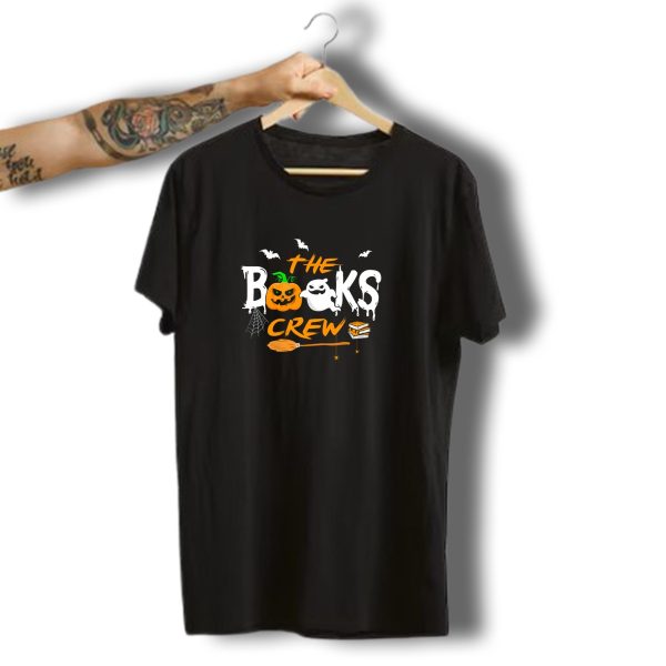 The Books Crew Halloween Ghost Pumpkin Bats Broom Books Spider Web T Shirt t shirt 1