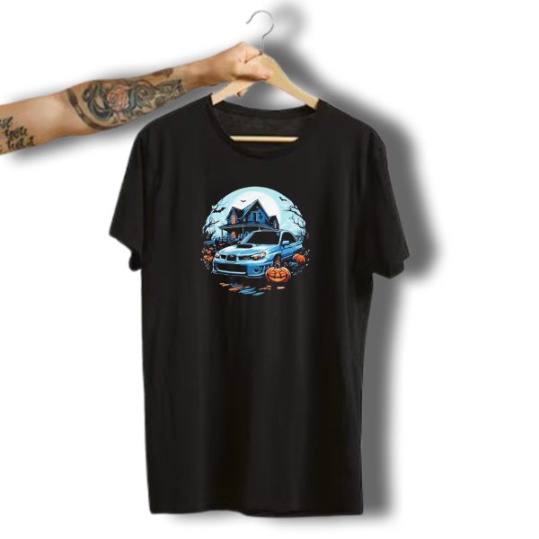 The Car Scene Network Halloween Haunted House With Pumpkins And Bats T Shirt t shirt 1