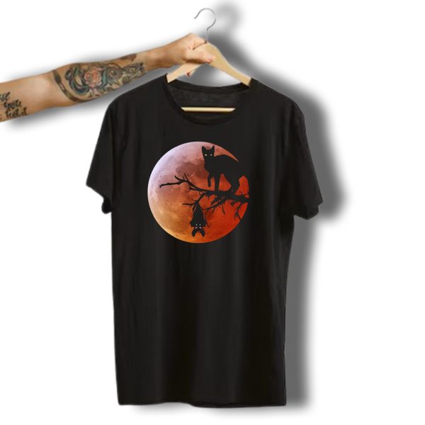 The Cat And The Bat On Halloween Moon T Shirt t shirt 1