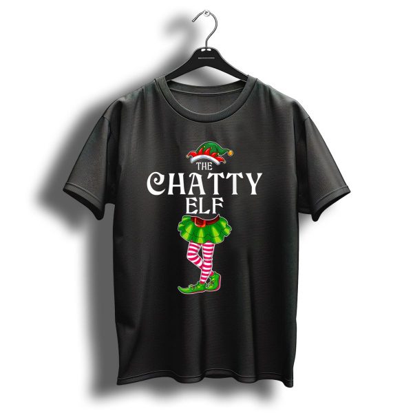 The Chatty Elf Christmas Matching Family Group Holiday Striped Leg Stockings And Festive Hat T Shirt 1 t shirt 1