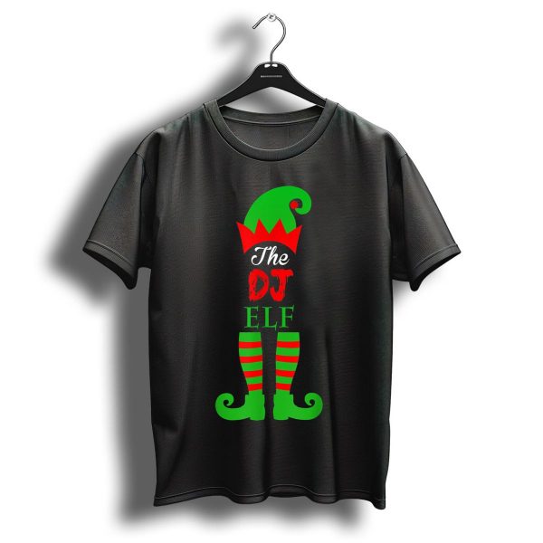 The Dj Elf Green And Red Striped Hat And Shoes Christmas Family T Shirt 1 t shirt 1